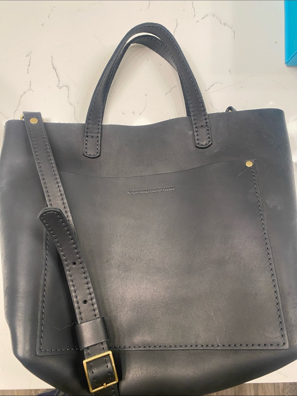 Portland Leather Black Leather Tote with Shoulder Strap - Picture 1 of 1